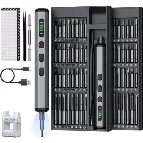 Mini tournevis électrique 70 en 1 - Tournevis électrique de précision magnétique - Tournevis électrique sans fil avec 5 vitesses de couple - Écran LED pour ordinateur portable, lunettes, montres (1/5)