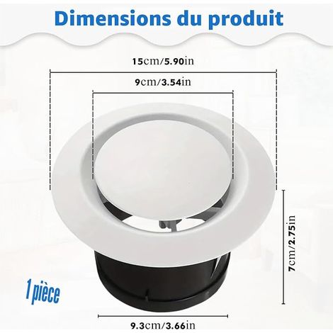 Grille de ventilation ronde réglable blanche de 100 mm avec couvercle de ventilation pour plafond ou mur réglable pour ventilateur d'extraction et ventilateur de conduit salle de bain cuisine (1/4)