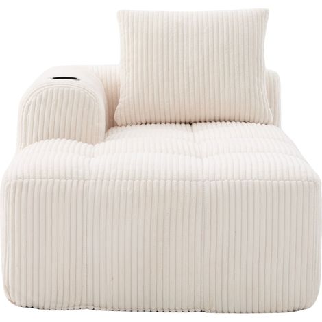 Fauteuil-lit compact en velours côtelé avec rangement latéral et porte-gobelet, 158x93x61 cm, gris (1/5)