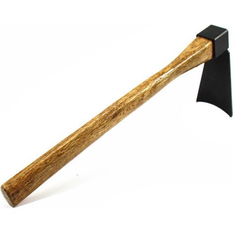 Azada de mano con mango de madera grueso, herramienta para plantar flores y hortalizas, y para desherbar en jardinería y agricultura.