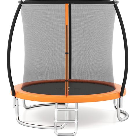 COSTWAY Trampolino Elastico per Bambini e Adulti 244 cm/305 cm/366 cm, Tappeto Elastico da Esterno con Rete di Sicurezza, Scala e Telaio in Acciaio Zincato Antiruggine (Arancione,244 cm) (1/5)