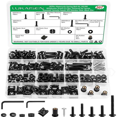 207 Pcs Kit de Vis Carénage Moto Inox 304 Universel Noir (1/5)