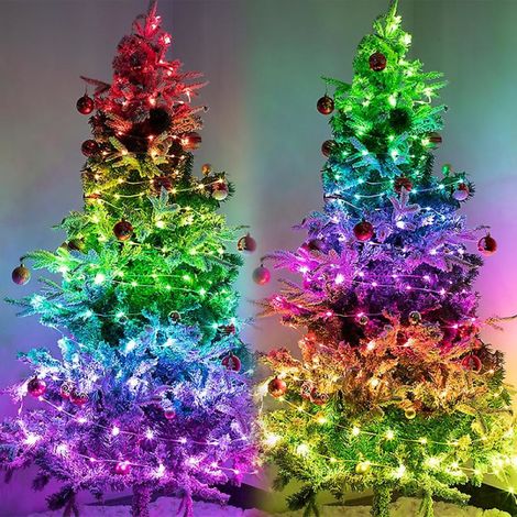 Guirlande Lumineuse LED RGB 10m 100 LEDs, Sapin de Noël Décorations Extérieur, Contrôle Bluetooth et Télécommande via Application, USB, Imperméable, Féerique Maison Jardin (1/5)