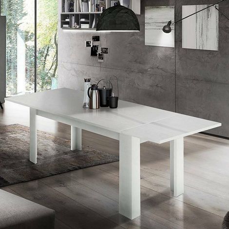 Dmora - Ausziehbarer Esstisch Dkofle, Ausziehbare Konsole für bis zu 10 Sitzplätze, ausziehbare Konsole 100 % Made in Italy, cm 140/190x90h75, Lärche weiß glänzend (1/5)