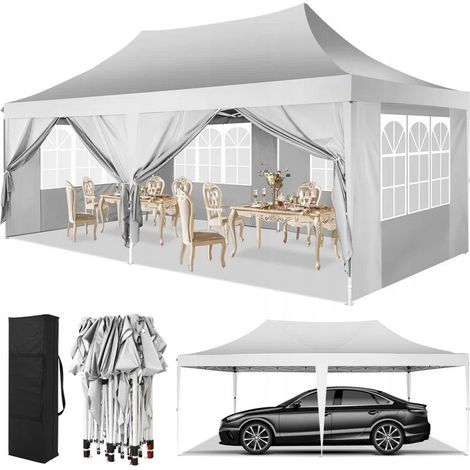 Carpa de jardín plegable 3x6M Protección UV impermeable, Barnum plegable para bodas, picnics, mercados, camping con 6 paredes laterales desmontables, Blanco (1/5)
