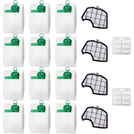 12 bolsas compatibles con la aspiradora Vorwerk Folletto VK140 VK150 FP140 FP150, con 4 filtros, kit de accesorios para aspiradora Vorwerk Folletto - Crezuo (1/4)