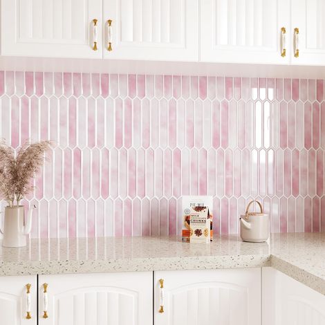 10 Carreaux Adhésifs Rose 30.5x30.5cm pour Cuisine Salle Bain (1/5)
