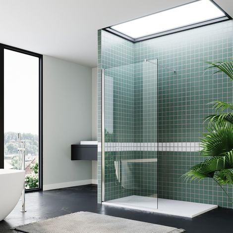 SIRHONA Paroi de douche à l’italienne en verre anticalcaire 8mm avec barre de stabilisation 100 cm découpable 76 x 200 cm (1/5)