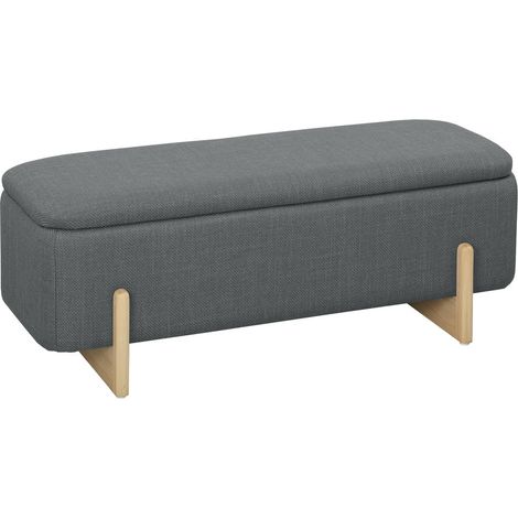 Banc Coffre de Rangement Assise Rembourrée Tissu Aspect Lin Pouf Bout de Lit pour Salon Chambre Gris Foncé 111x44x44,5 cm (1/5)