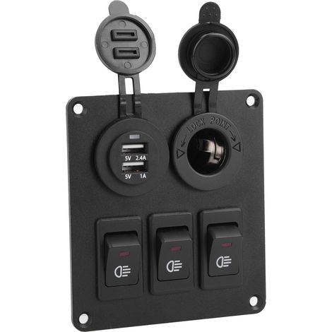 12V grüner LED-Marineschalter 3+2 Kombination + rotes Zigarettenanzünder-Autoladegerät (1/5)