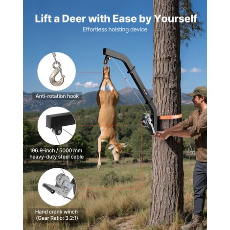 Palan à Cerfs Monté sur Arbre - Charge 160 kg avec Treuil à (1/5)
