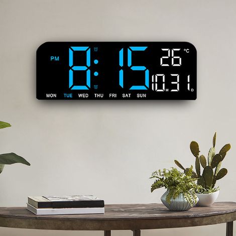 Gran despertador digital LED para pared u oficina, con pantalla de temperatura ajustable, indicador de fecha/día de la semana, retroiluminación, formato de 12/24 horas, batería USB doble, ideal para d (1/5)