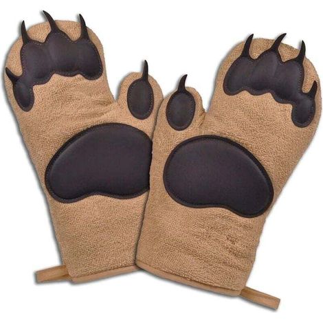 Cute Bear Oven Mitts in Heat Resistant Cotton Set of 2 Brown (1/4)