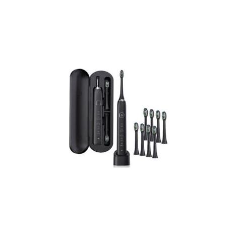 Brosse à Dent Électrique Soniques,Avec 8 Têtes de Brossage,5 Modes, Minuterie Intégrée de 2 Minutes,Rappel de 30 Secondes,Étui de Voyage Inclus,IPX7,Homme/Femme (Noir) (1/5)