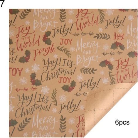 Papier Cadeau - Papier Kraft Imprimé Motifs Noël - 100 cm x 44 cm - Pour Emballage Cadeaux Fêtes - Lot de 6 (1/2)