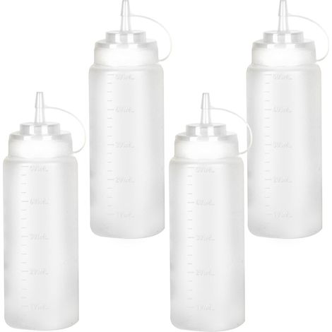 Lot de 4 flacons souples de 500 ml en plastique avec bouchon, doseurs pour sauces, mayonnaise, huile d'olive, peinture, pigments, ketchup (1/5)