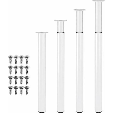 Randaco 4 verstellbare Tischbeine aus Eisen in weißer Ausführung. Die Höhe ist flexibel von 70 bis 110 cm einstellbar. Geeignet für verschiedene Möbelstücke wie Tische, Schränke, Sofas oder Regale