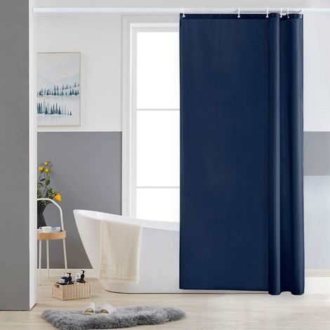 Cortina de ducha pequeña, azul marino, 90 x 180 cm, resistente al moho, tela de poliéster, impermeable, cortinas de baño lavables a máquina, 6 ganchos (1/5)