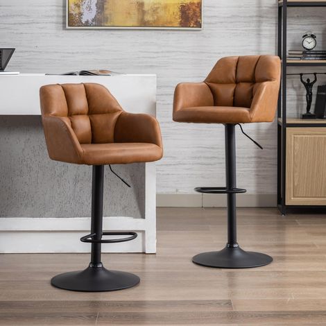 Wahson Bar Stools Set of 2 in PU Leather Upholstered Modern Counter Chairs Height Adjustable Swivel Stools for Kitchen Home Bar Restaurant, Brown (1/5)