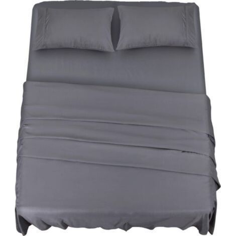 Polyester Microfibre Ensemble de Draps (4 pièces, Gris) - 1 Drap Housse 150x200cm, 1 Drap Plat 228x259cm et 2 Taies d'oreiller 50x75cm (1/4)
