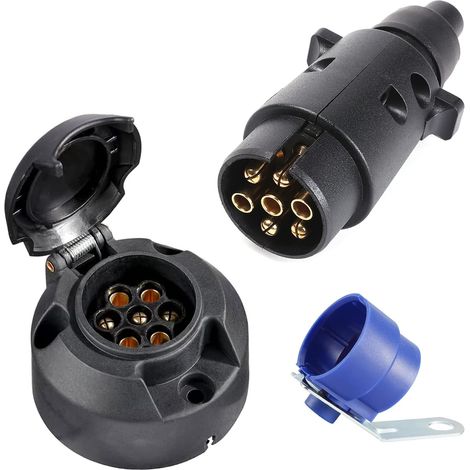 prise remorque 7 broches Mâle et prise remorque 7 broches Femelle,12V Prise attelage Remorque 7 broches pour Voiture Porte-vélos, avec Support de prise remorque male,Norme ISO 1724 (SK0701B) (1/5)
