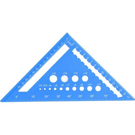 Escuadra triangular métrica de carpintería de 18 cm (7 pulgadas), plantilla de corte de 90°, transportador, herramienta de marcado de aleación de aluminio, color azul. (1/5)