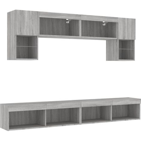 Mobile TV multimediale mensola TV credenza TV sala da pranzo soggiorno camera da letto con LED 6 pezzi legno ingegnerizzato Sonoma grigio 020029463