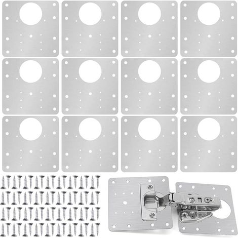 12-Piece Cabinet Hinge Repair Plate with Hole, Hinge Repair Kit for Wood, Furniture, Shelves