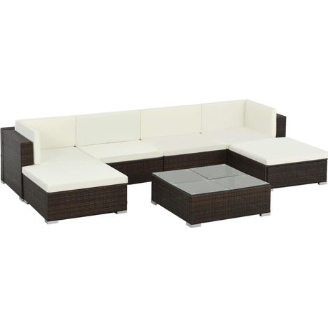 vidaXL Salon de jardin 7 pcs avec coussins Résine tressée Marron
