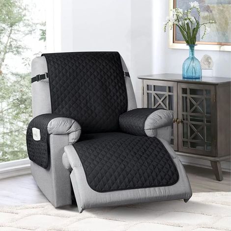 Housse Fauteuil Relax Matelassé 1 Place, Protege Fauteuil Antidérapant Housse de Canapé Inclinable Doux et Confortable avec Poches et Élastique (Noir) (1/5)