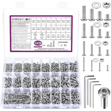 Vis M2 m3 m4 m5, Vis et Écrous, Vis Boulon et Écrous et Rondelles, Boulons Vis à Tête Cylindrique à Six Pans Creux, Vis à Tête Ronde à Tête Hexagonale Assortiment Kit(M2 m3 m4 m5) (1/5)