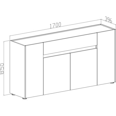 Credenza Moderna Madia Con 4 Ante E 1 Cassetto Mobile Contenitore Sala da Pranzo Soggiorno Design Senza Maniglie Elegante Capiente 170 x 85 x 40 Cm Congo E Rovere - Colore: Noce chiaro