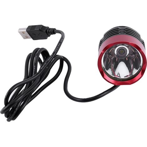 Lampe de vélo LED T6 1200LM, interface USB, feu avant cyclisme avec deux anneaux en caoutchouc rouge (1/3)