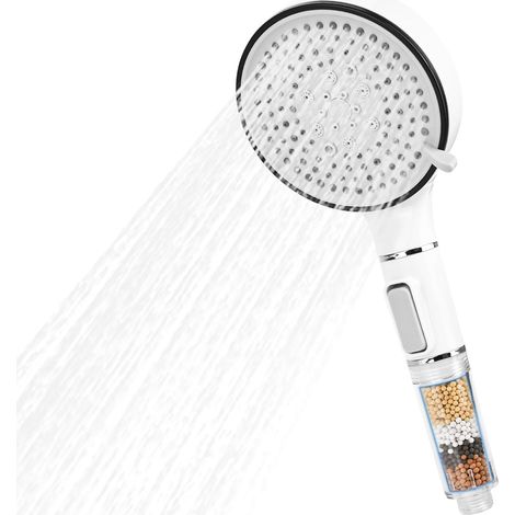 Pommeau de douche et flexible avec filtre à 20 niveaux, haute pression, 5 jets, filtre de douche pour l'élimination du chlore résiduel (1/5)