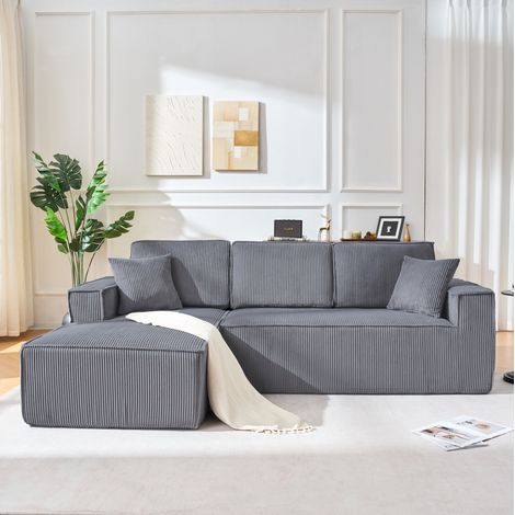 CHICFURN Sofá rinconero modular 235 x 128 x 60 cm de pana gris, para espacios pequeños (1/5)