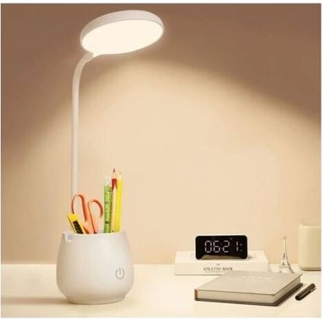 Schreibtischlampe für Homeoffice/Studentenwohnheim, kleine wiederaufladbare LED-Schreibtischlampe mit Stift-/Handyhalterung, augenschonende Schreibtischlampe, 3 Farblichtmodi, Nachtlicht (1/5)