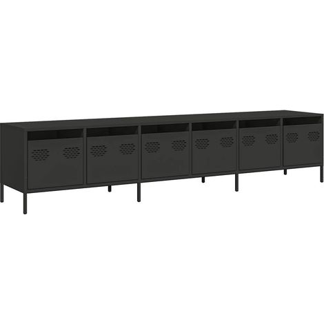 Meuble TV contemporain grand espace de rangement salon 202 x 39 x 43 cm en acier laminé à froid noir (1/5)
