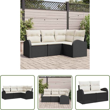 vidaXL Canapé modulaire - Ensemble de canapé de jardin 4 pcs Noir et Blanc polyrotin (1/5)