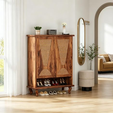 Commode à portes en rotin, garde-manger de style vintage, meuble à chaussures, étagère à chaussures robuste (meuble à chaussures uniquement) (1/5)
