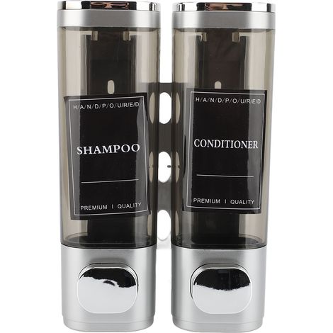 Distributeur de savon à pompe à pression mural 300ml ABS double tête Transparent vue shampoing argent (1/5)