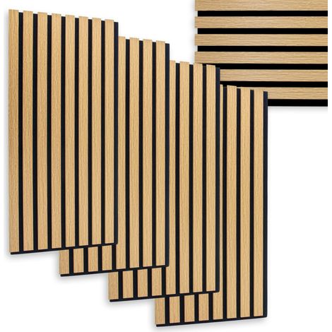 Akustikpaneele in Holzoptik 60 x 30 cm als Schallabsorber - 4er Set - Deko Schallschutz Wandvertäfelung für 0,72m²