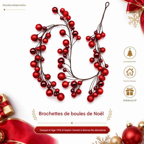 Guirlande de boules de Noël 1,8 m rouge, branche flexible pour décoration porte, cheminée, sapin (1/4)