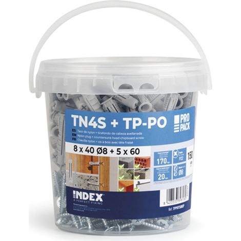 Seau plastique - Cheville + Vis à bois 8x40 Ø8 + 5x60