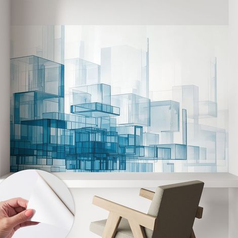 Papier peint autocollant avec imprimé décoratif pour salon et chambre à coucher Installation facile Cubes transparents 104x70 cm (1/5)