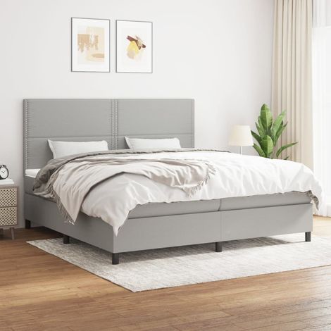 Lit à sommier tapissier avec matelas - Cadre De Lit Moderne: King Size - Lit Double - Gris clair 200x200cm Tissu Chic-669180 (1/4)