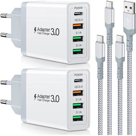 Chargeur USB C - 35 W - Pour Smartphone et Tablette - 2 Câbles USB C 2 M - Compatible USB PD (1/4)