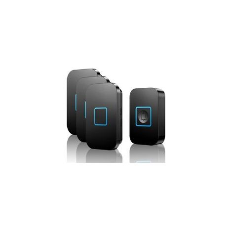 Sonnette sans fil noire étanche IP55 – Portée 400 m – 3 récepteurs enfichables – 52 mélodies – Volume 115 dB – Installation facile (1/4)
