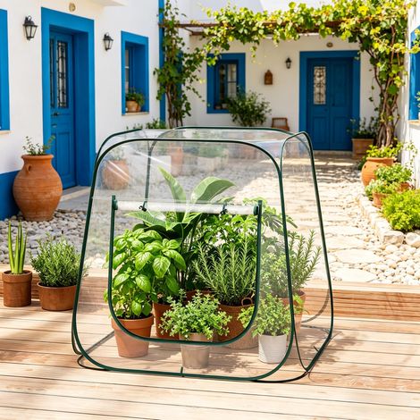 Mini serre e serre da balcone con apertura con cerniera a U, borsa da trasporto, PVC trasparente e metallo, 100x100x97 cm