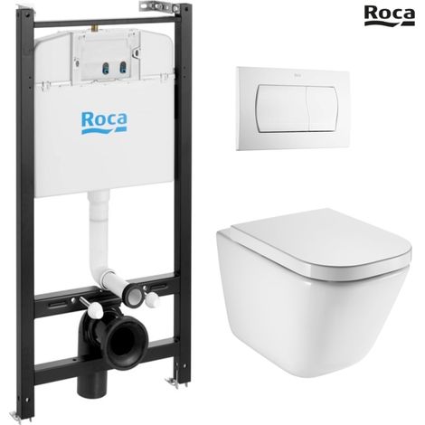 Pack bastidor ROCA duplo cisterna empotrada y pulsador PL1 dual blanco br + inodoro suspendido swiss blanco br soft-close