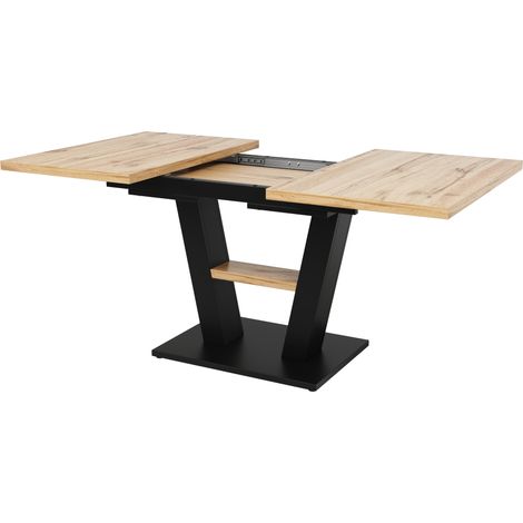 Mesa de comedor extensible de MDF y metal, 157 x 70 x 75 cm, negro y efecto madera (1/5)